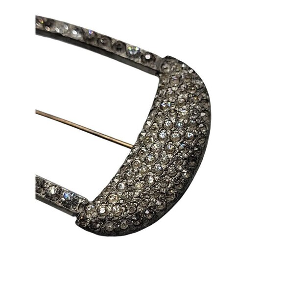 Antique Belt Buckle Brooch Rhinestone Pave Pot Metal Late 1800s Victorian Pin - Picture 7 of 10